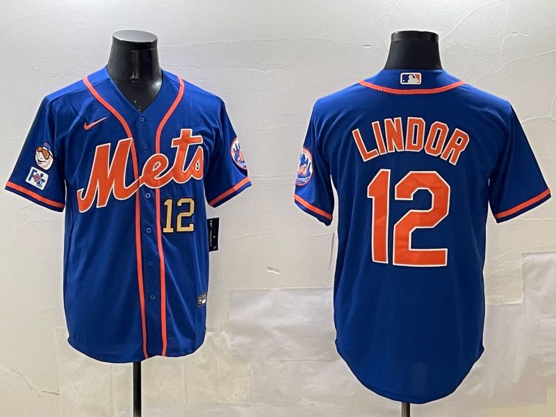 Men New York Mets #12 Lindor Blue Game 2025 Nike MLB Jersey style 6